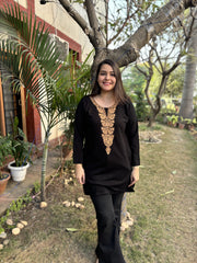 Black embroidered woollen short kurti