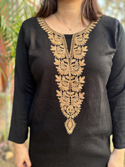 Black embroidered woollen short kurti