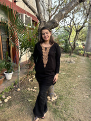 Black embroidered woollen short kurti