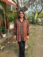 Digital print muslin silk shirt