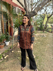 Digital print muslin silk shirt (with yoke print)