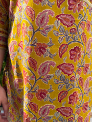 Mustard Floral print yoke kurta