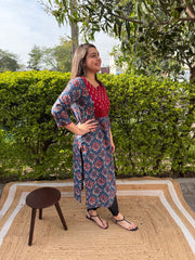 Blue ambi floral yoke kurta