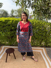 Blue ambi floral yoke kurta
