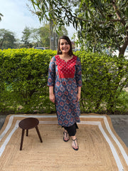 Blue ambi floral yoke kurta