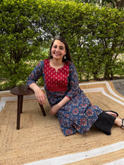 Blue ambi floral yoke kurta