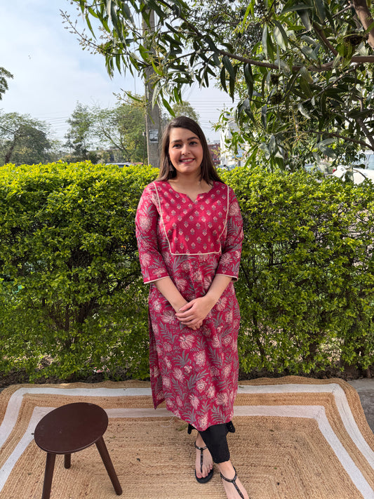 Pink Ambi floral yoke kurta