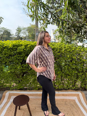Abstract printed cotton longline top