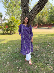 Purple Aline Ikkat Kali kurta with Pocket