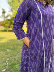 Purple Aline Ikkat Kali kurta with Pocket