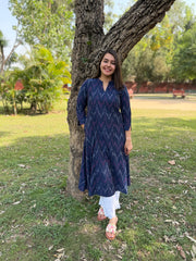 Blue Ikkat Aline kurta with Pocket