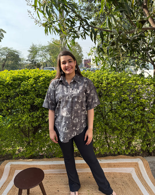 Grey floral Printed Cotton Top