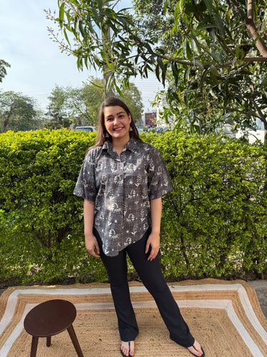 Grey floral Printed Cotton Top