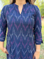 Blue Ikkat Aline kurta with Pocket