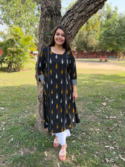 Black Aline Ikkat Kali kurta with Pocket