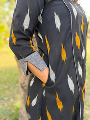 Black Aline Ikkat Kali kurta with Pocket