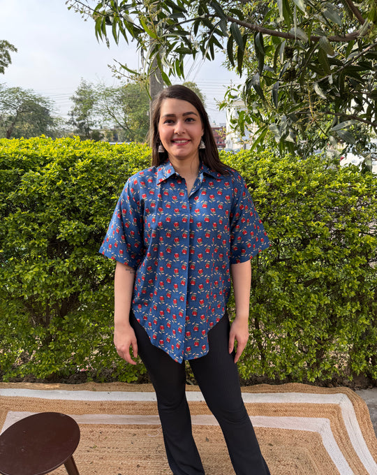 Indigo Floral Printed Top