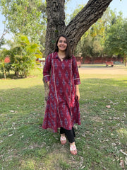 Maroon Aline Ikkat Kali kurta with Pocket