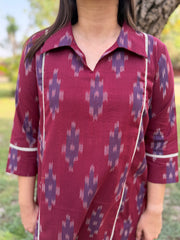 Maroon Aline Ikkat Kali kurta with Pocket