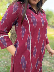 Maroon Aline Ikkat Kali kurta with Pocket
