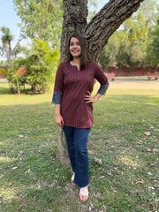 Maroon and Blue lines Short kurti