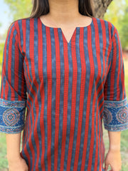 Maroon and Blue lines Short kurti