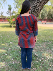 Maroon and Blue lines Short kurti