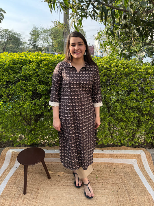 Brown Collar Neck straight kurta