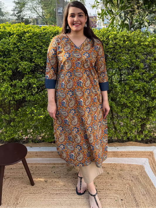 Mustard ambi sanganeri kurta