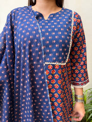 Blue floral yoke suit set
