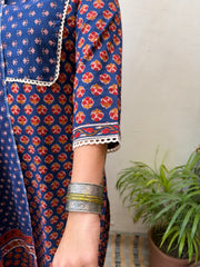 Blue floral yoke suit set