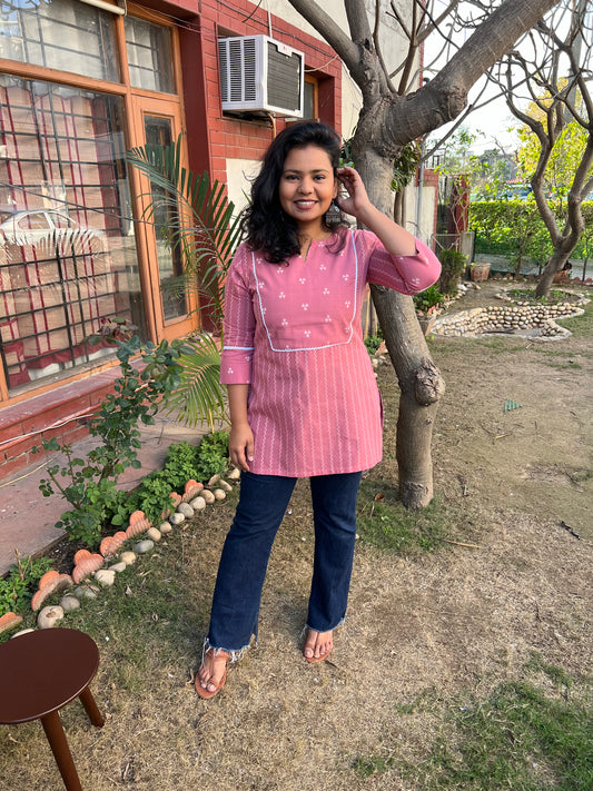 Pink Buti Yoke Short Kurti - MYSANSKRITAM