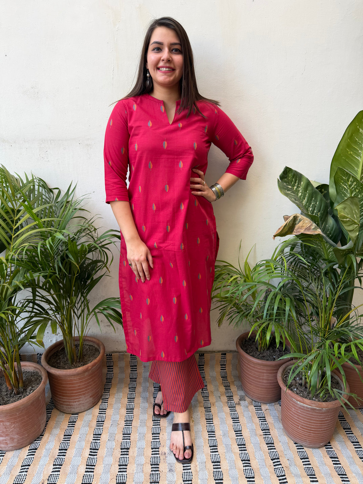 Red Chhoti buti Coord set