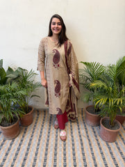 Soft Brown Maroon big Ambi Suit Set