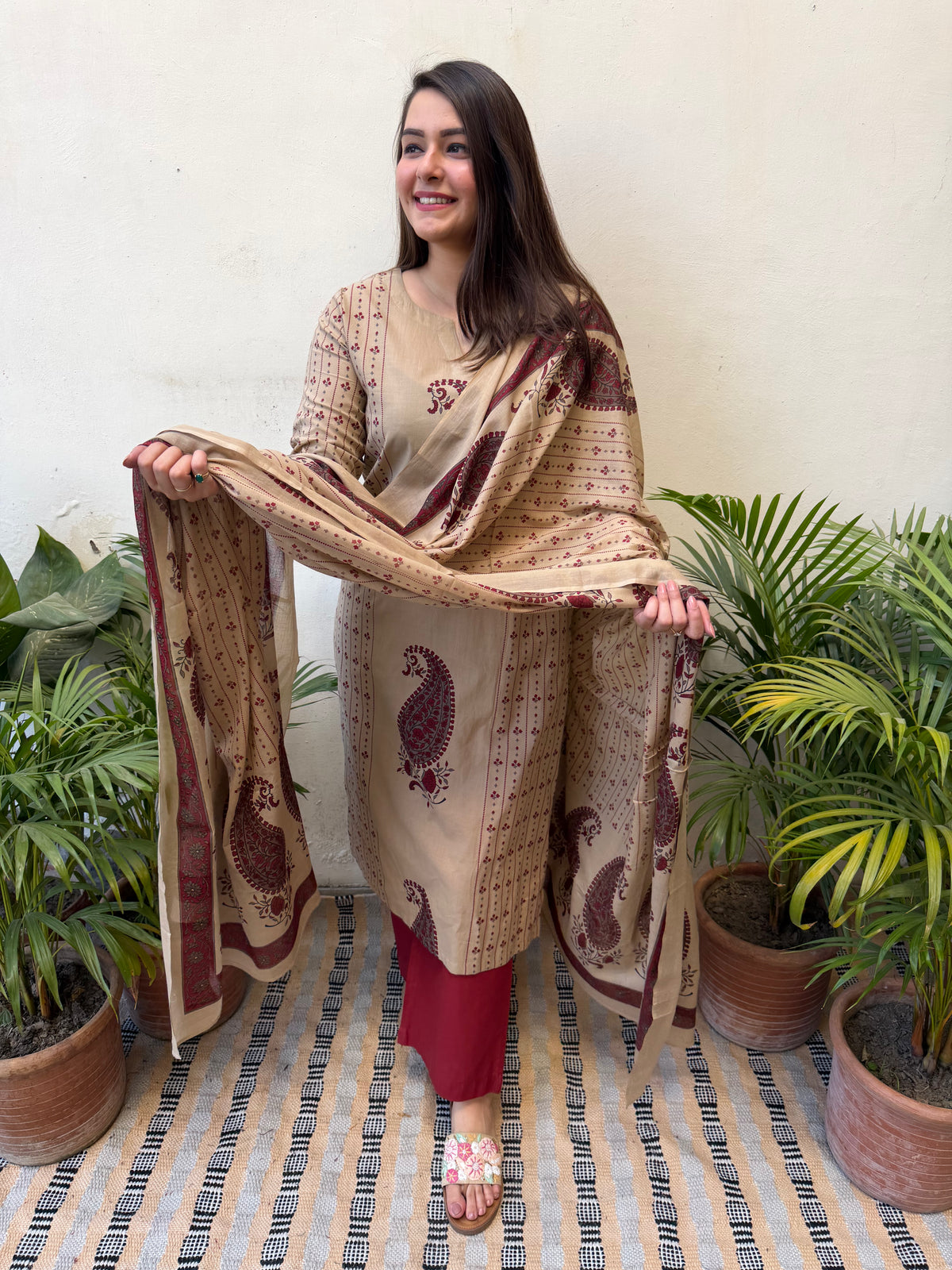 Soft Brown Maroon big Ambi Suit Set