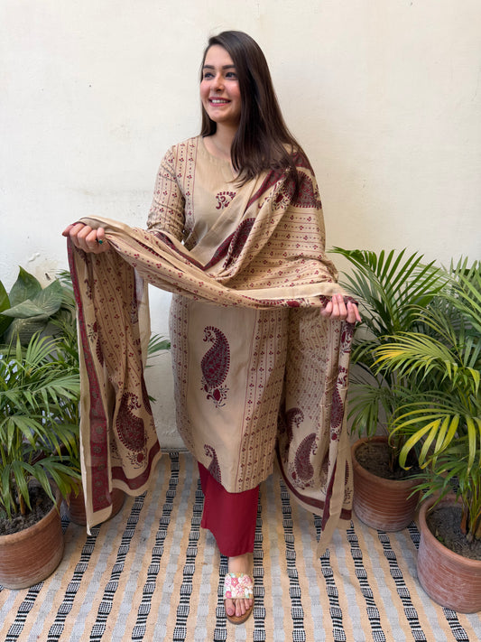 Soft Brown Maroon big Ambi Suit Set