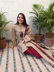 Soft Brown Maroon big Ambi Suit Set