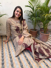 Soft Brown Maroon big Ambi Suit Set