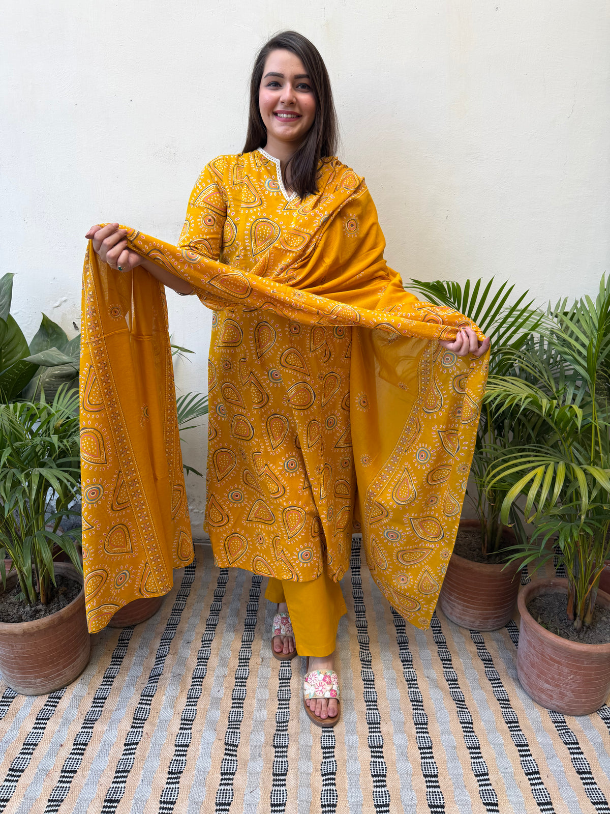 Yellow Ambi print full Suit Set