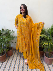 Yellow Ambi print full Suit Set