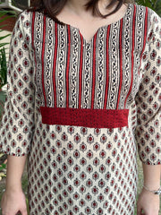Cream bagru yoke kurta