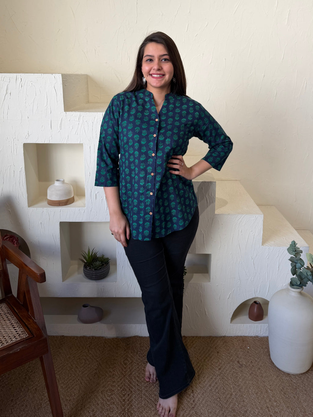 Indigo Green Buta Shirt by MySanskritam