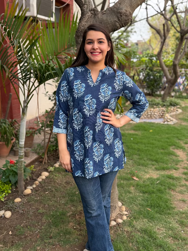 Indigo Kantha Buta Short Kurta