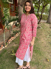 Pink floral kurta with yoke