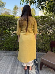 Lemon embroidered Linen Kurta from the back by MySanskritam