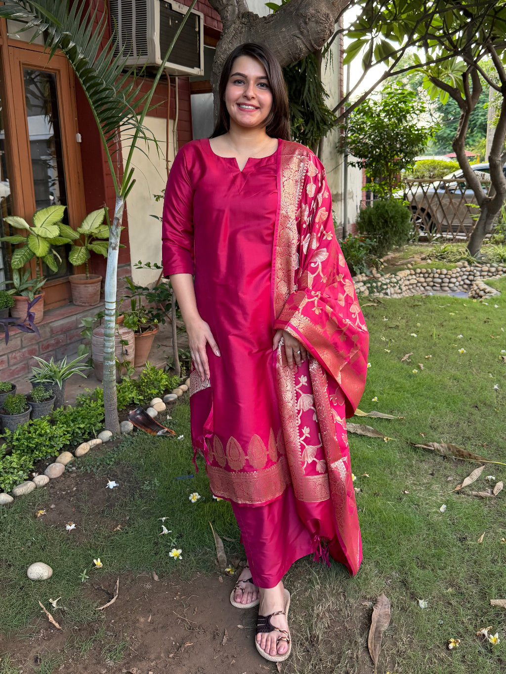 Maroon Banarsi Full Suit Set by Sanskritam