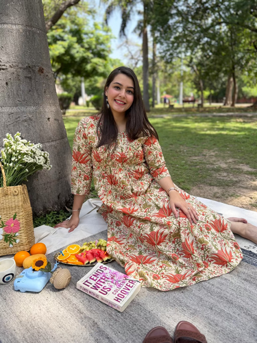 Orange Flower Pintucks Co-ord Set