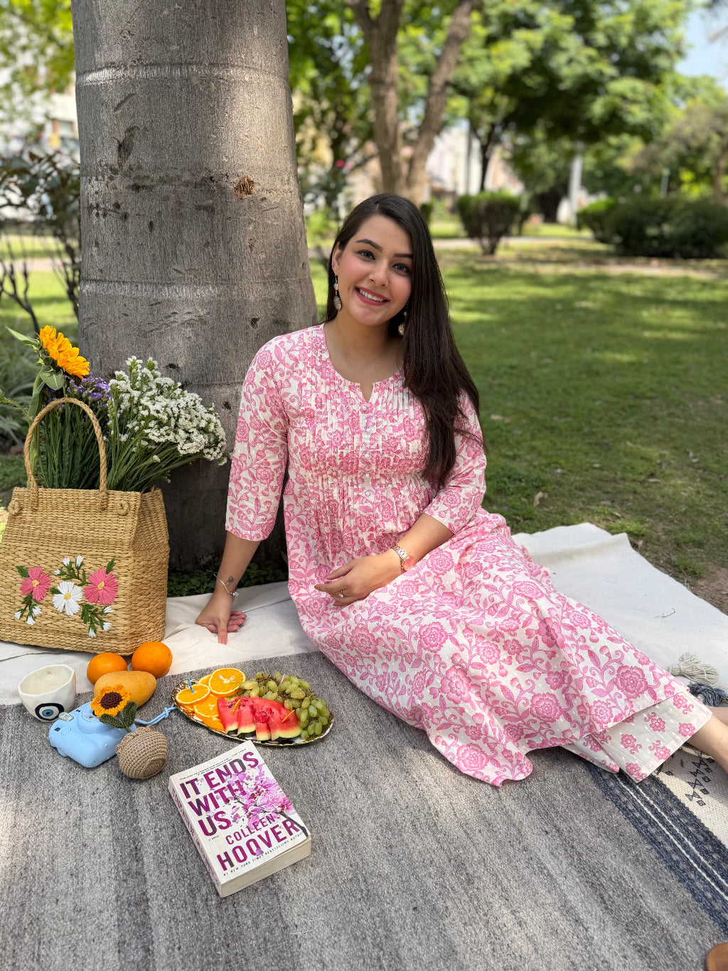 Pink Floral Pintucks Co-ord Set by Sanksritam
