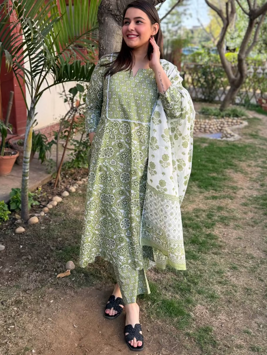 Pista Green A-line Full Suit Set by Sanskritam