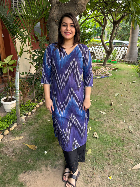 Royal Blue Ikkat Kurta by Sanskritam